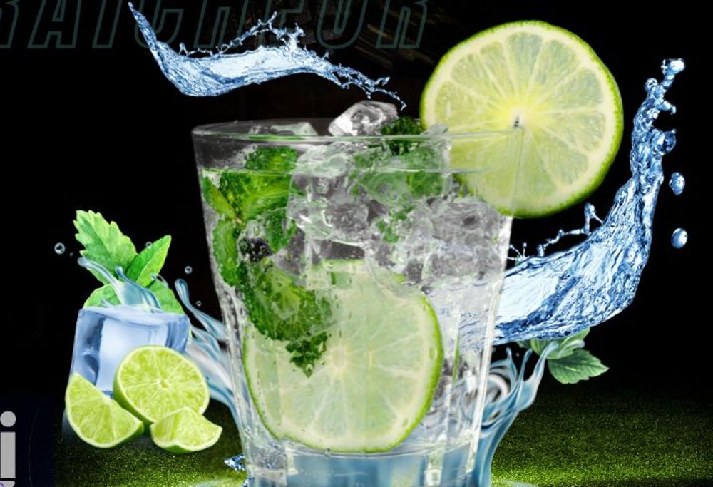 Freshness — an iced glass with lime and mint